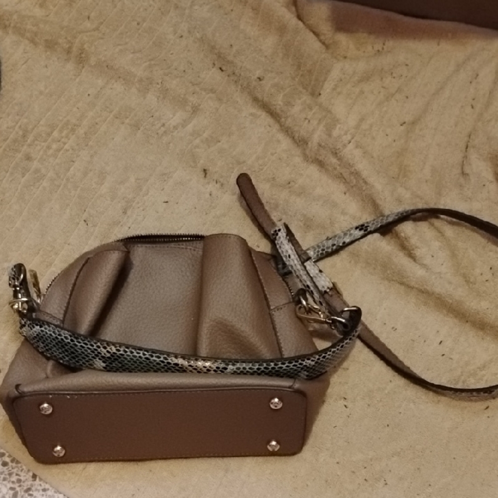Sondra Roberts Tan Crossbody Bag with Snake Print Strap